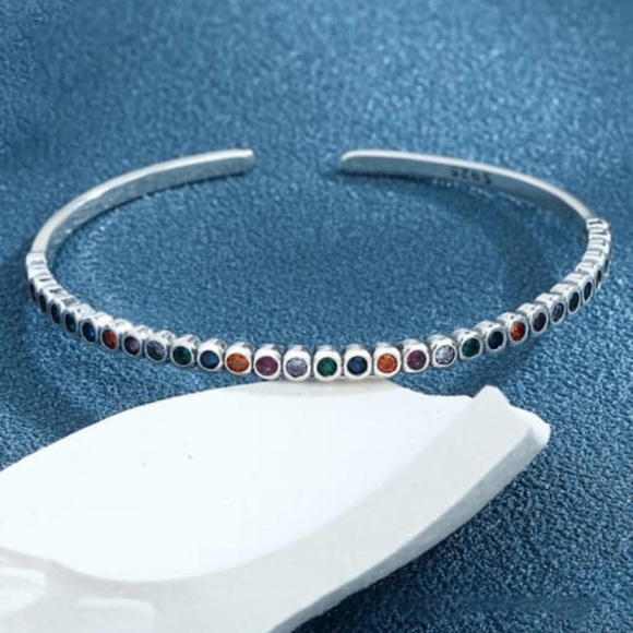 Solid 925 Sterling Silver Geometric Minimalist Cuff Bangle - Picture 7 of 7